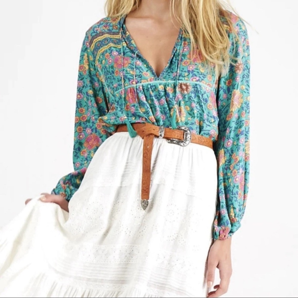Spell & the Gypsy Collective Authentic Turquoise Folktown Floral Blouse Size M